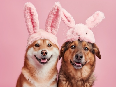 two dogs wearing bunny ears