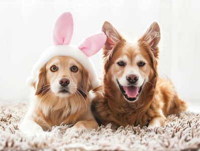 two dogs wearing bunny ears
