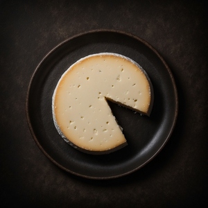 Top view of cheese on a black plate