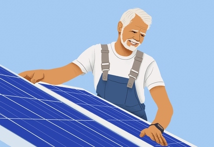Smiling male engineer installing solar panels