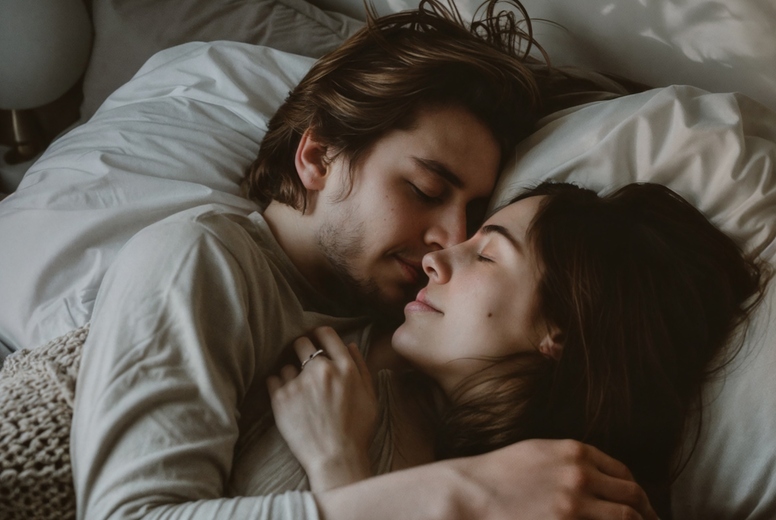 A romantic couple in bed