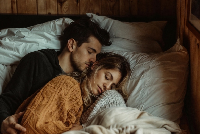 A romantic couple in bed