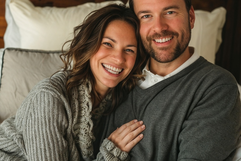 A romantic couple in bed