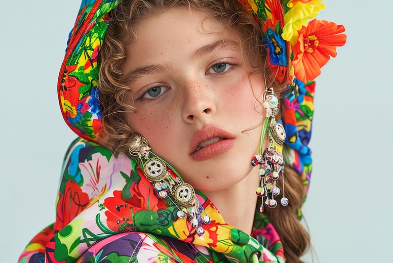 Young stylish woman model posing for edgy fashion editorial