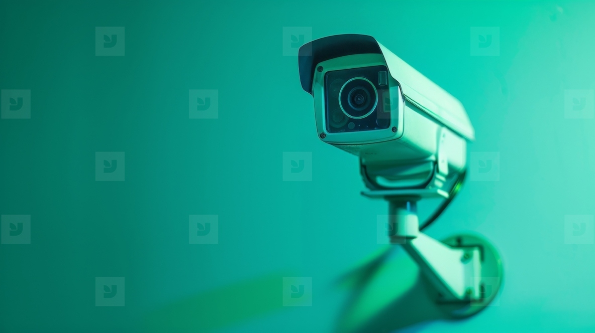 Security camera on a green wall