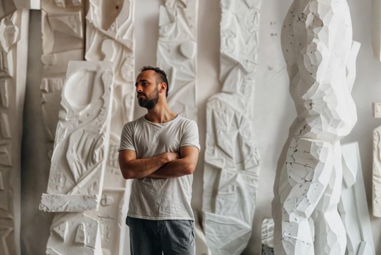 Male artist in his studio