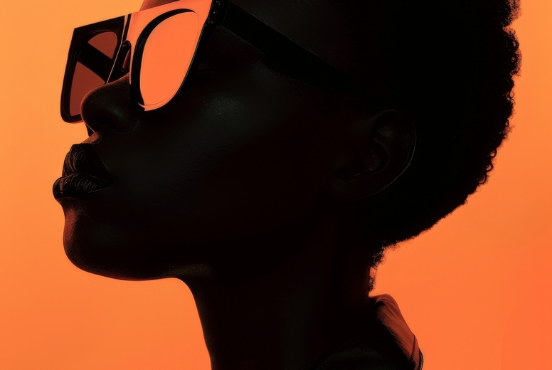 Young black woman model in sunglasses in fashion editorial style