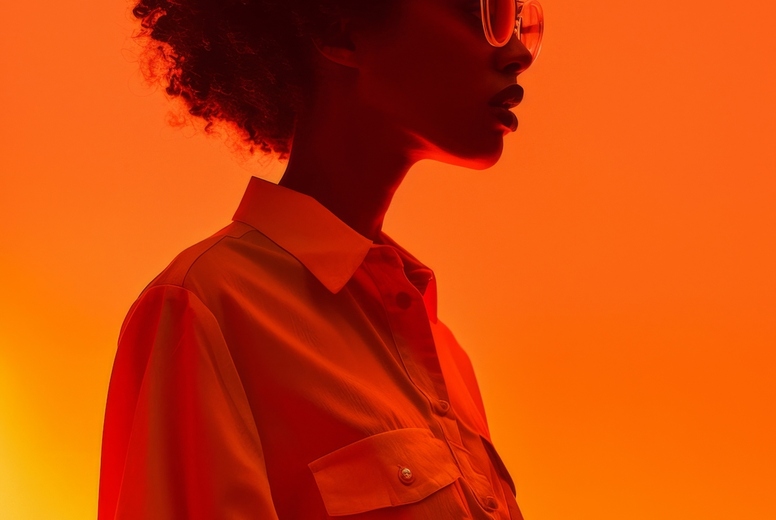 Young black woman model in sunglasses in fashion editorial style