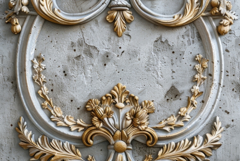 Relief golden floral pattern on concrete wall