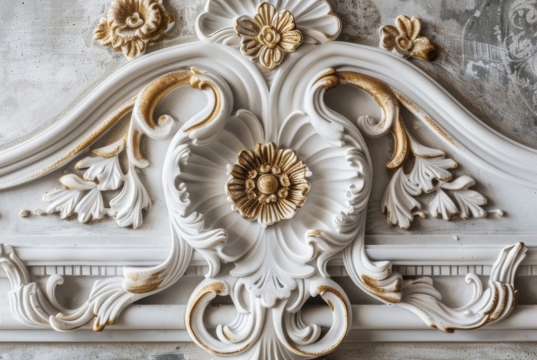 Relief golden floral pattern on concrete wall