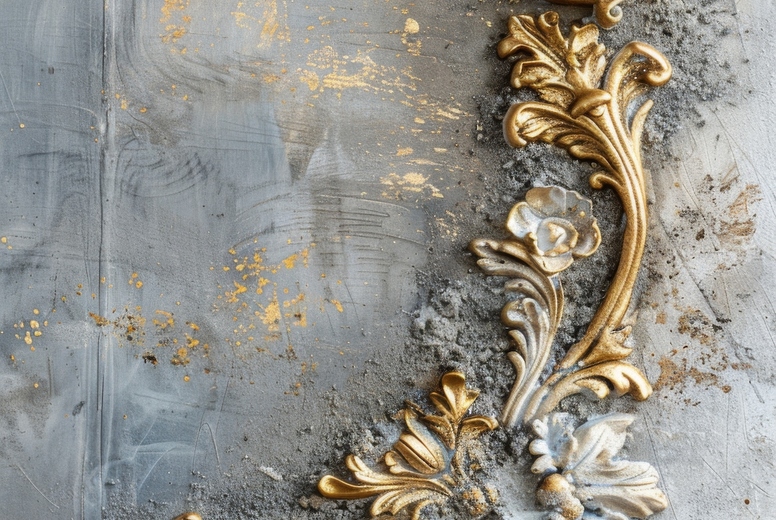 Relief golden floral pattern on concrete wall