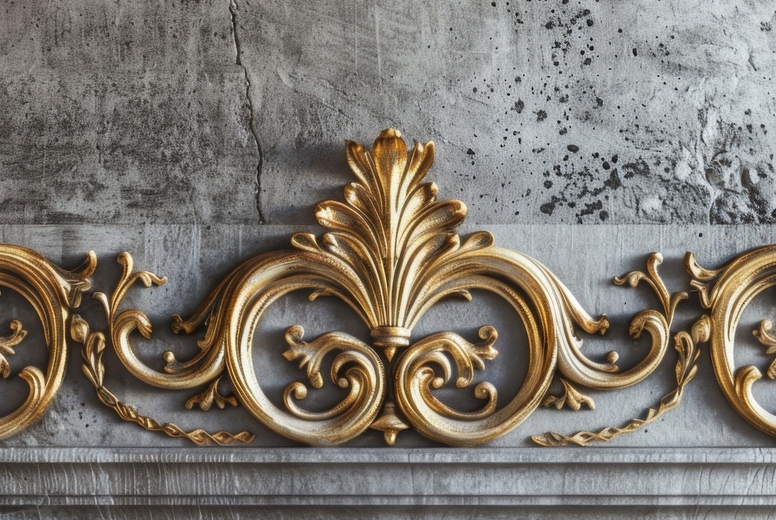 Relief golden floral pattern on concrete wall