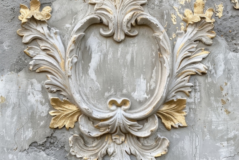 Relief golden floral pattern on concrete wall