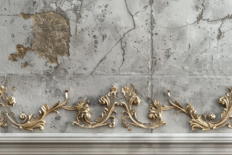 Relief golden floral pattern on concrete wall