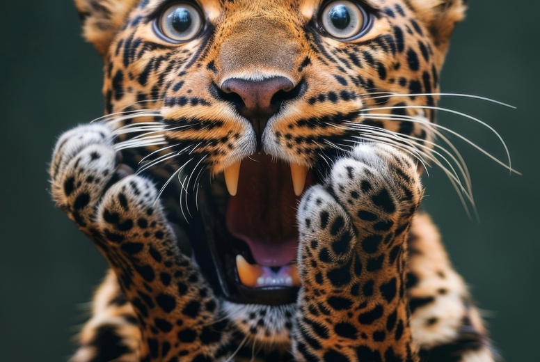 Very surprised leopard with open mouth