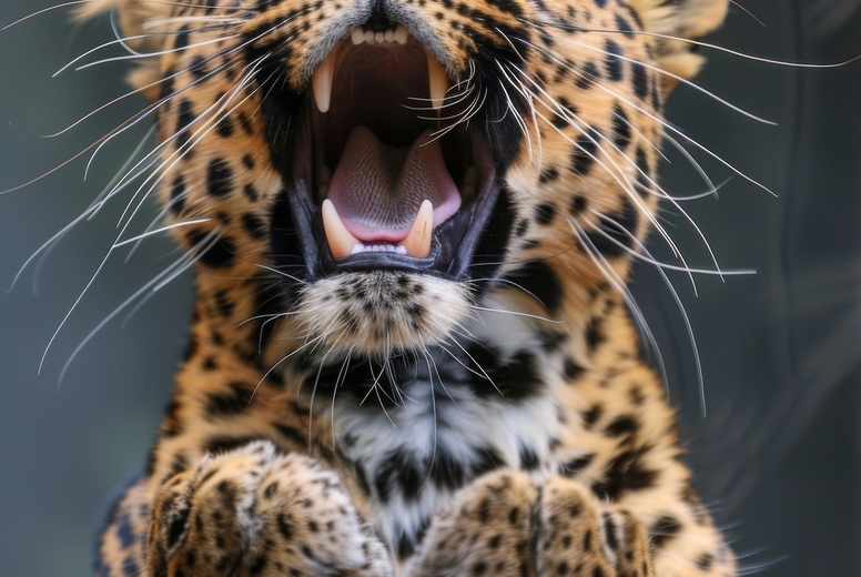 Very surprised leopard with open mouth