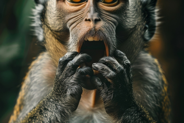 Very surprised monkey with open mouth