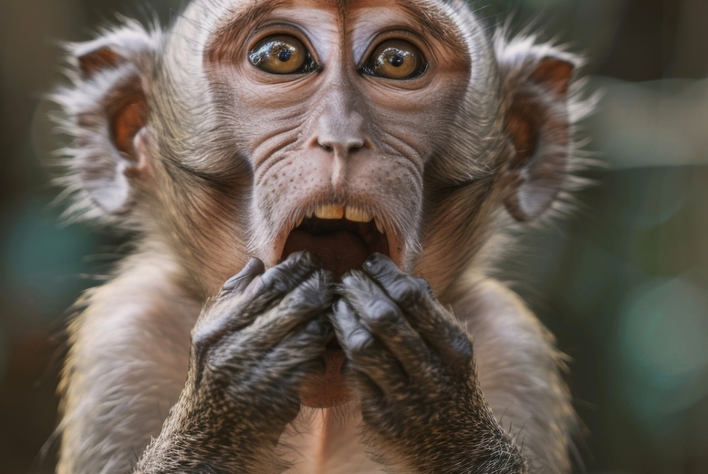 Very surprised monkey with open mouth