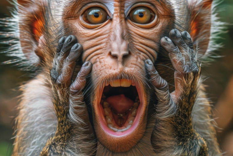 Very surprised monkey with open mouth