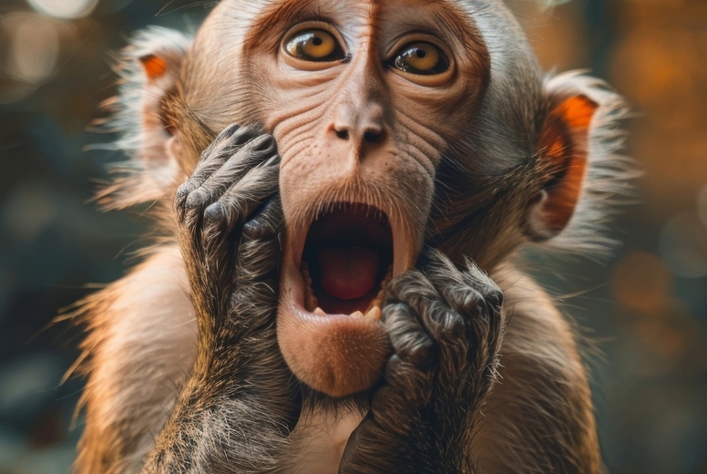 Very surprised monkey with open mouth
