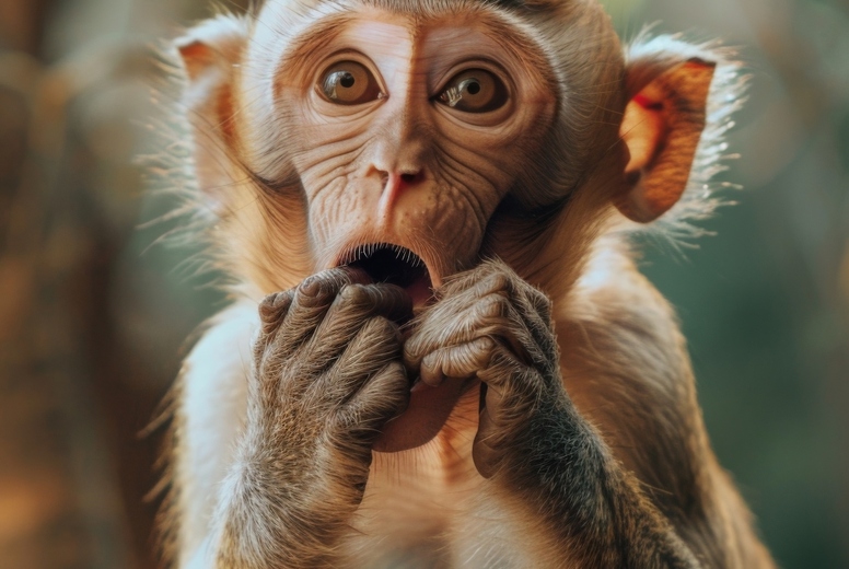 Very surprised monkey with open mouth