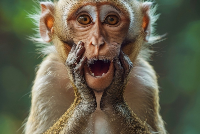 Very surprised monkey with open mouth