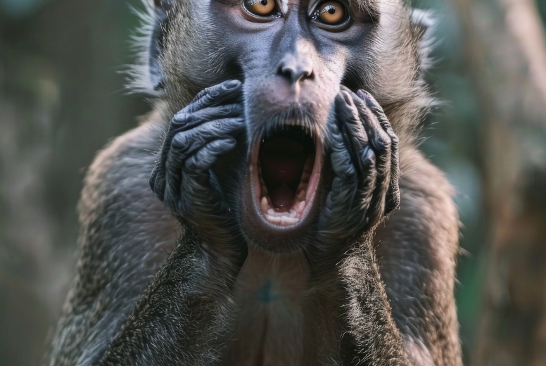 Very surprised monkey with open mouth