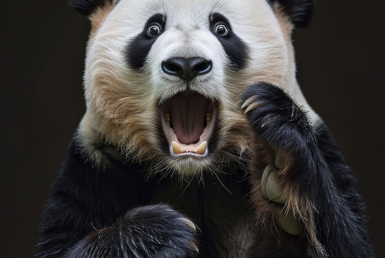 Very surprised panda with open mouth