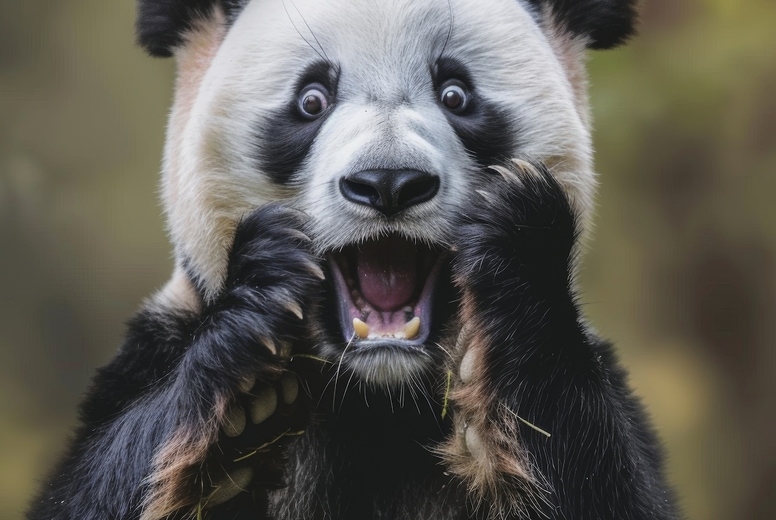 Very surprised panda with open mouth