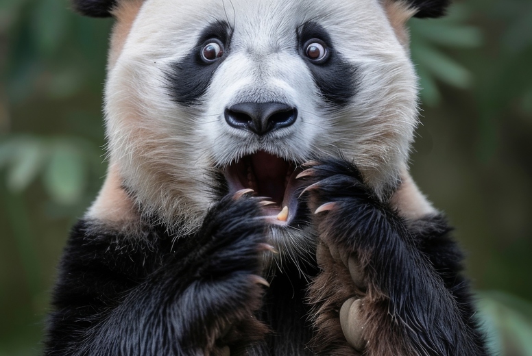 Very surprised panda with open mouth