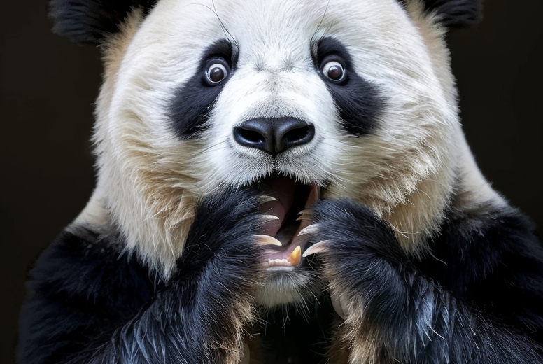 Very surprised panda with open mouth