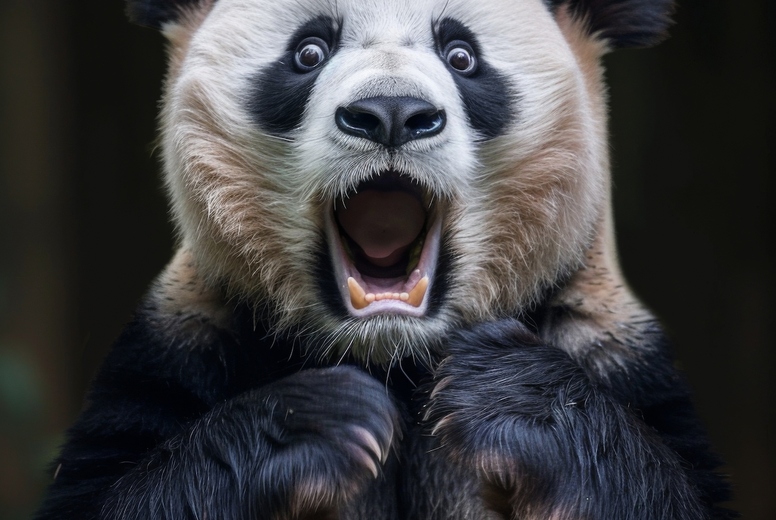 Very surprised panda with open mouth