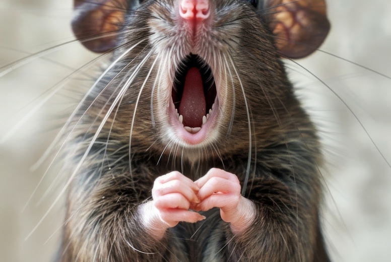 Very surprised mouse with open mouth