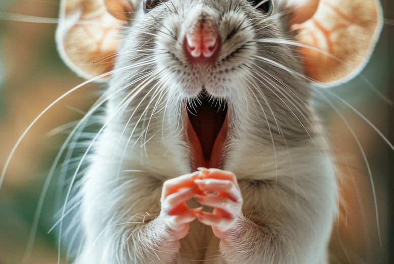 Very surprised mouse with open mouth