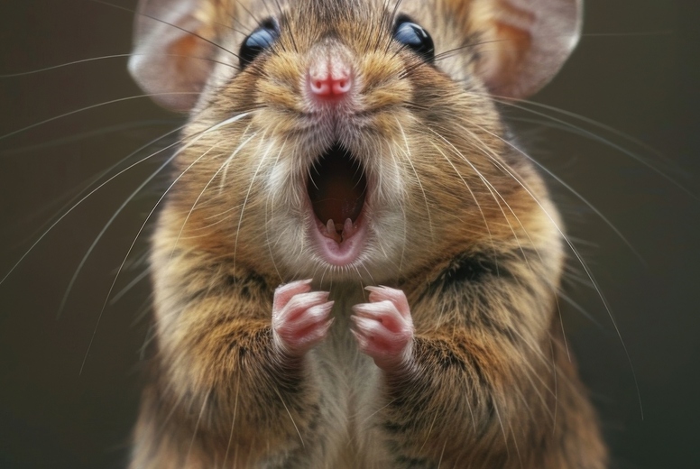 Very surprised mouse with open mouth