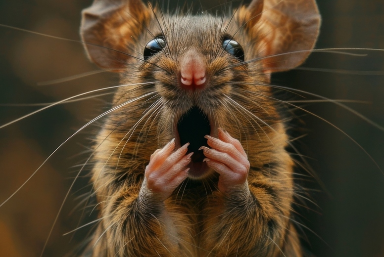 Very surprised mouse with open mouth