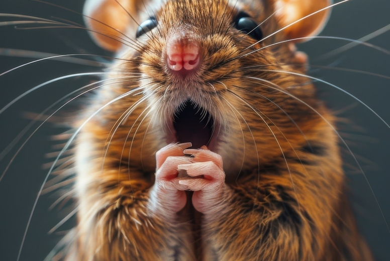 Very surprised mouse with open mouth