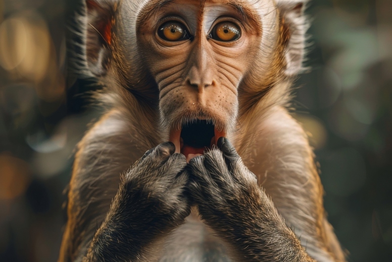 Very surprised monkey with open mouth
