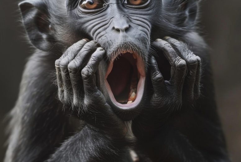 Very surprised monkey with open mouth