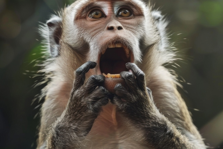 Very surprised monkey with open mouth