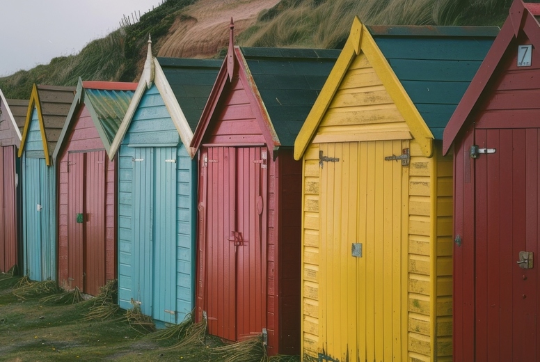Brightly colored beach huts
