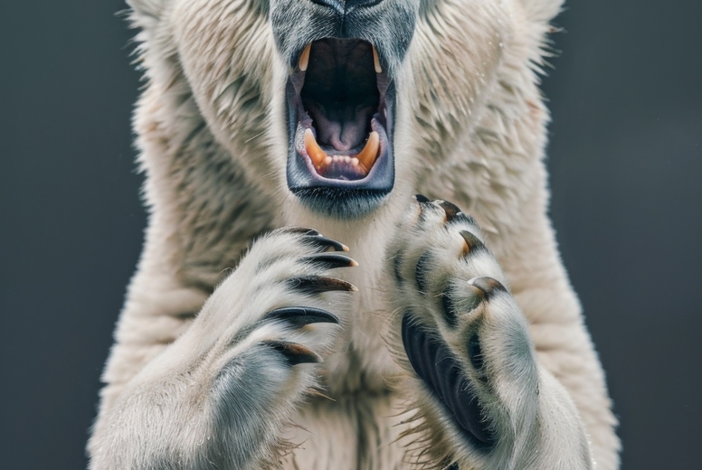 Very surprised polar bear with open mouth