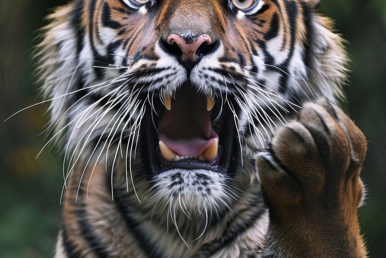 Very surprised tiger with open mouth
