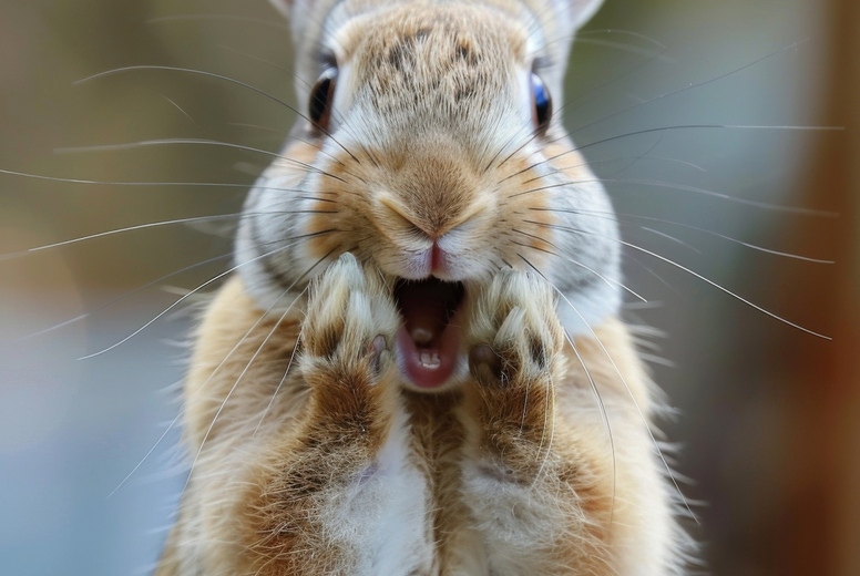 Very surprised rabbit with open mouth