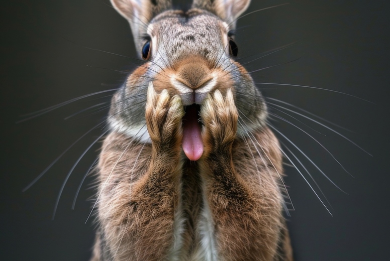 Very surprised rabbit with open mouth