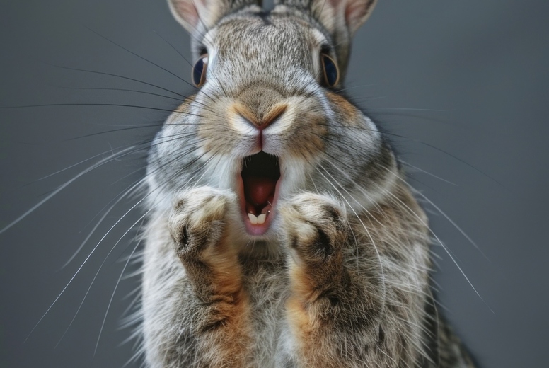Very surprised rabbit with open mouth