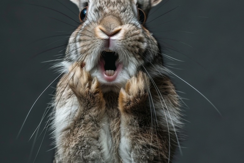 Very surprised rabbit with open mouth