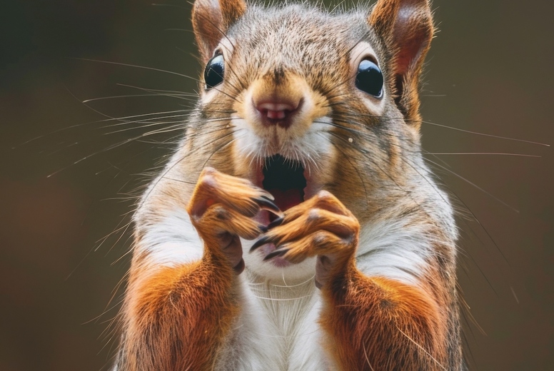 Very surprised squirrel with open mouth