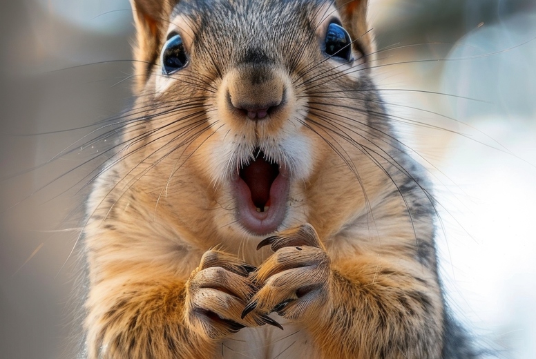 Very surprised squirrel with open mouth
