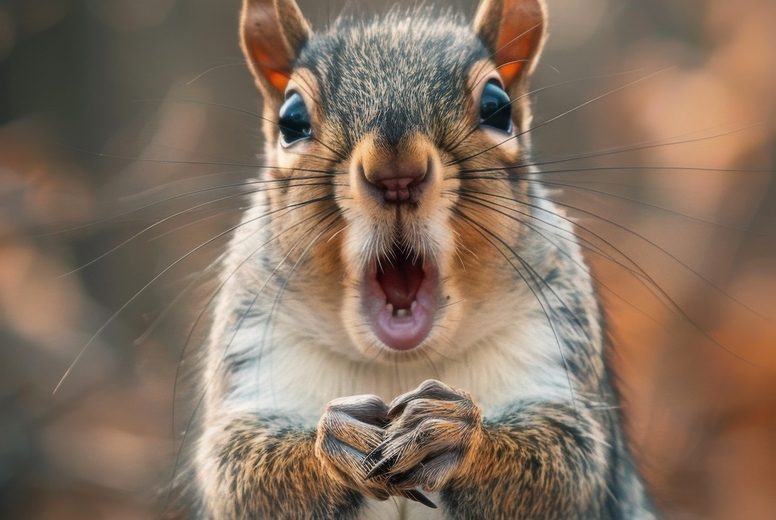 Very surprised squirrel with open mouth